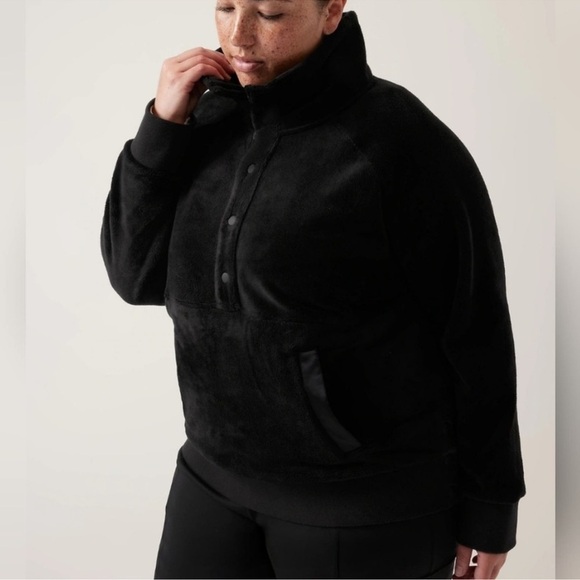 Athleta Black Recover Cozy Snap Front Fleece Pullover - Picture 1 of 12